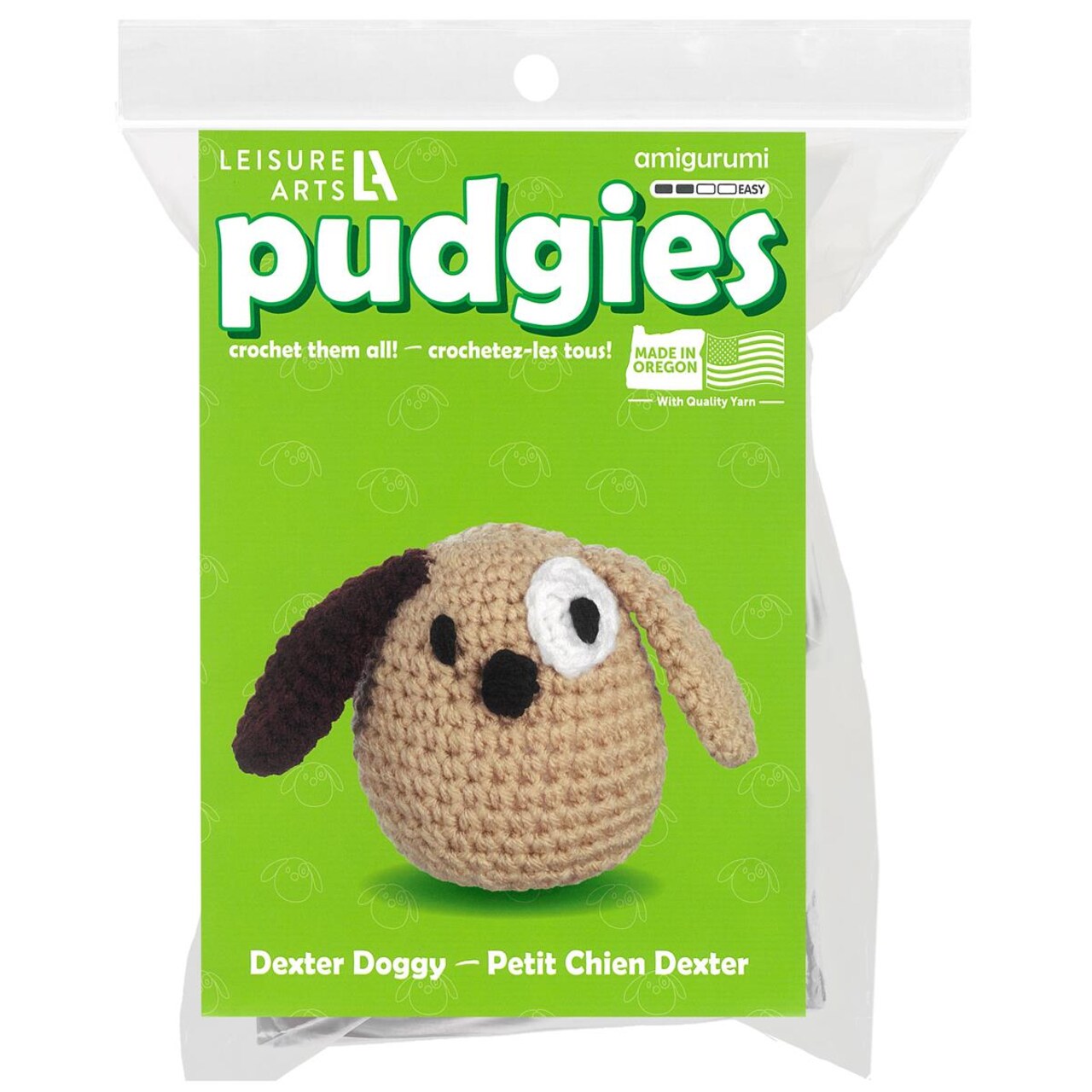 Leisure Arts - Crochet Kit, Pudgies Doggy Usa, 3", Crochet Kit For Beginners, Complete Kit, Animal Kits, Animal Diy Amigurumi Kits